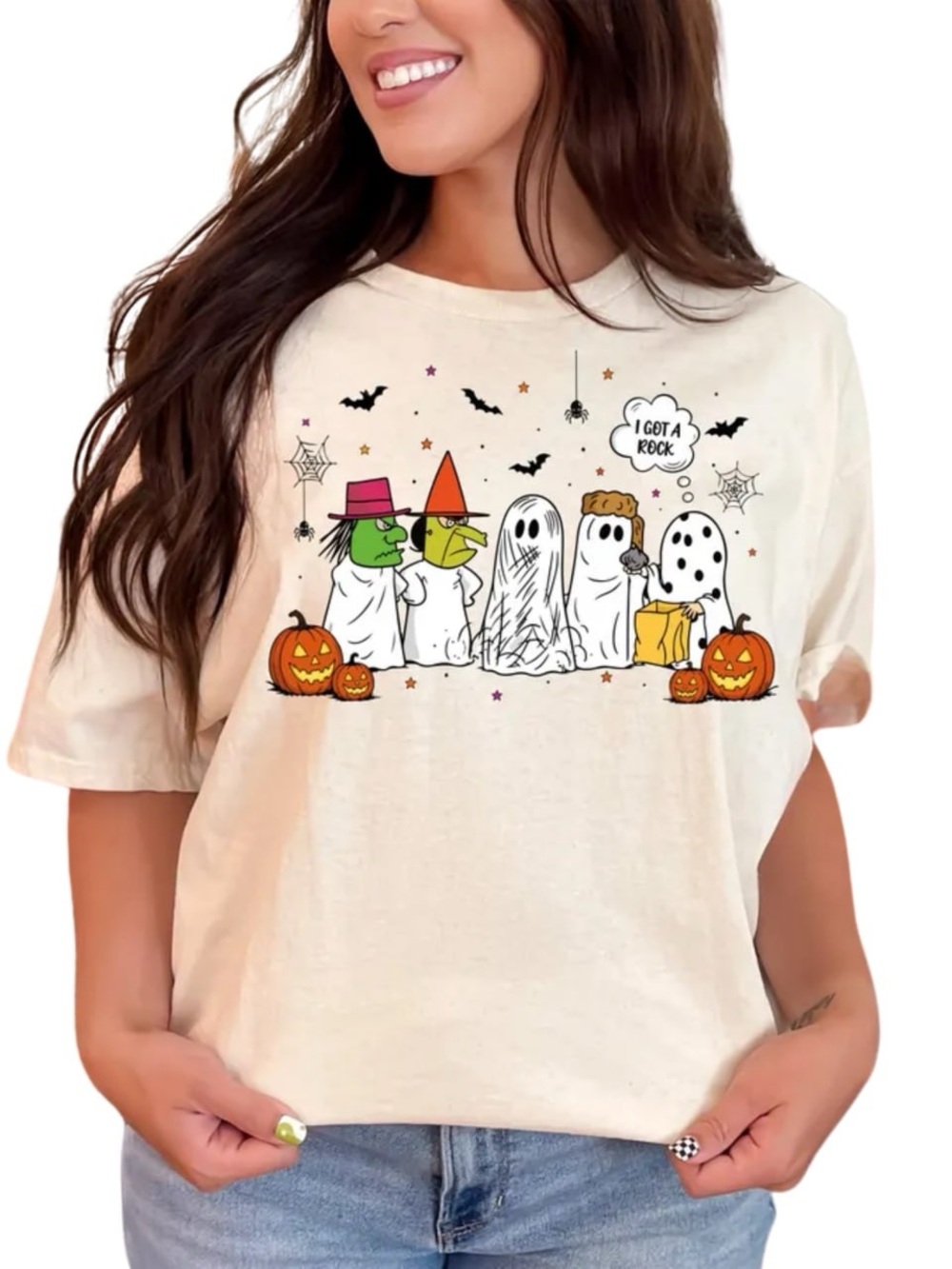 Cream Halloween Ghosts & Pumpkins Graphic Tee